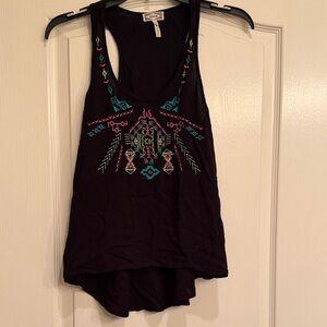 Lush Black Tank Top with Colorful Embroidery